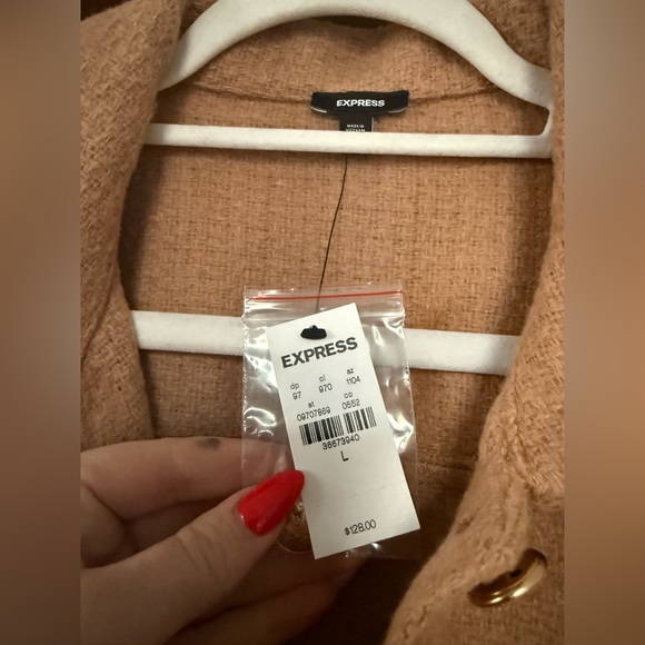 Express Tweed Novelty Button Oversized Shacket - Picture 4 of 6